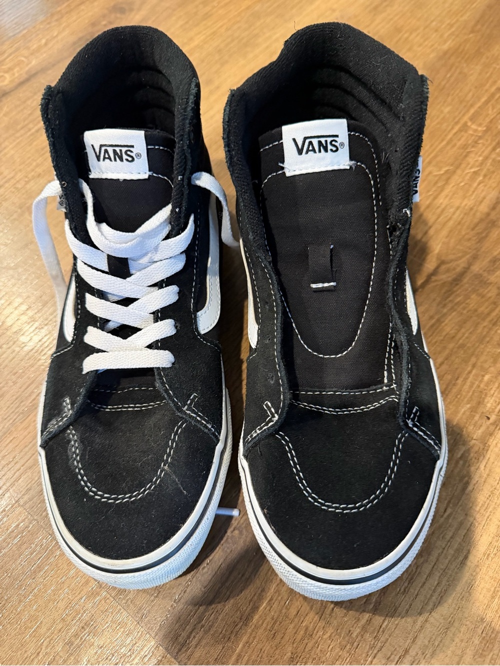 Vans Black and White Sk8-Hi Suede Canvas Sneakers